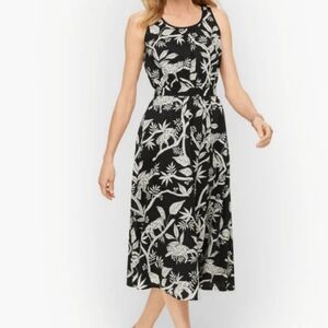 Cotton leopard jungle print black white fit & flare dress